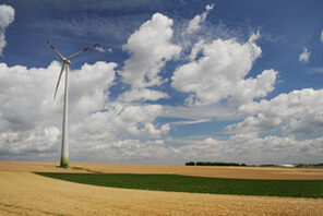 Feld mit Windrad (Wirtschaftspark Süd) © Carsten Costard