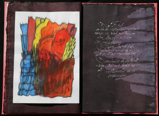 Einblick in das Buch „vom Rot“, Aquarell von Martin Dürk.